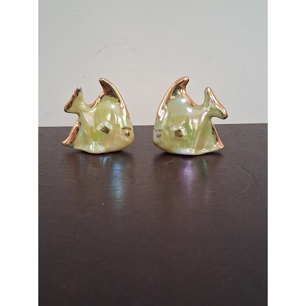 Vintage Porcelain  Japan Angelfish Salt and Pepper Shakers White Gold Trim